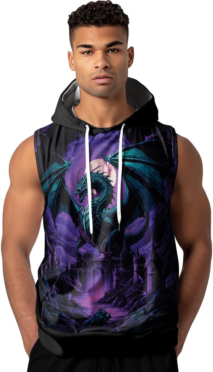 Dragon Sleeveless Hoodies for Men Training Gym Workout Hooded Tank Top Bodybuilding Fitness Hoodie