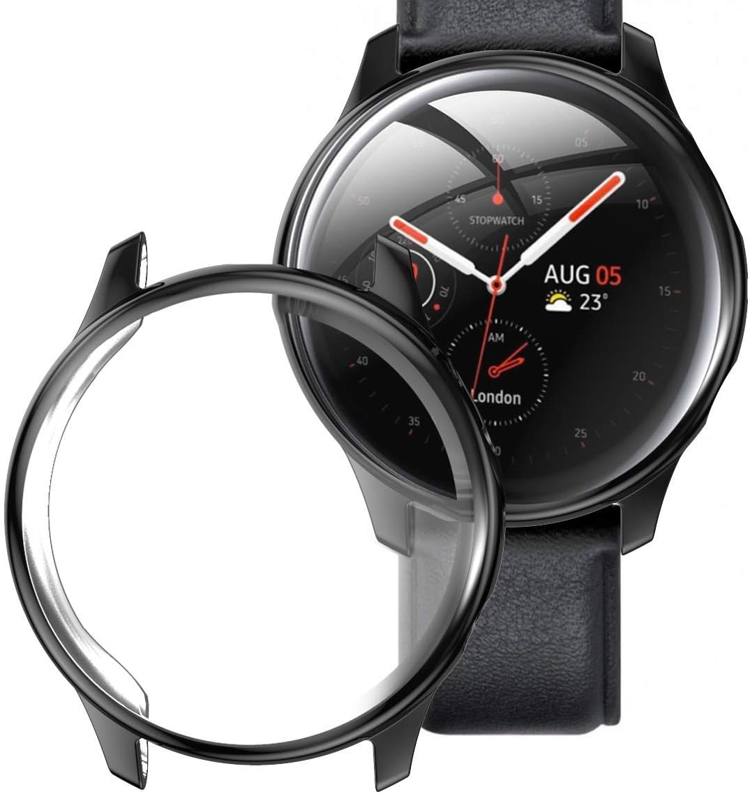 Haojavo 2 Pack Screen Protector Case for Galaxy Watch Active 2 40mm, Soft TPU Slim Fit Full Cover Screen Protector Case for Galaxy Watch Active 2 40mm Smartwatch Bands Accessories Black