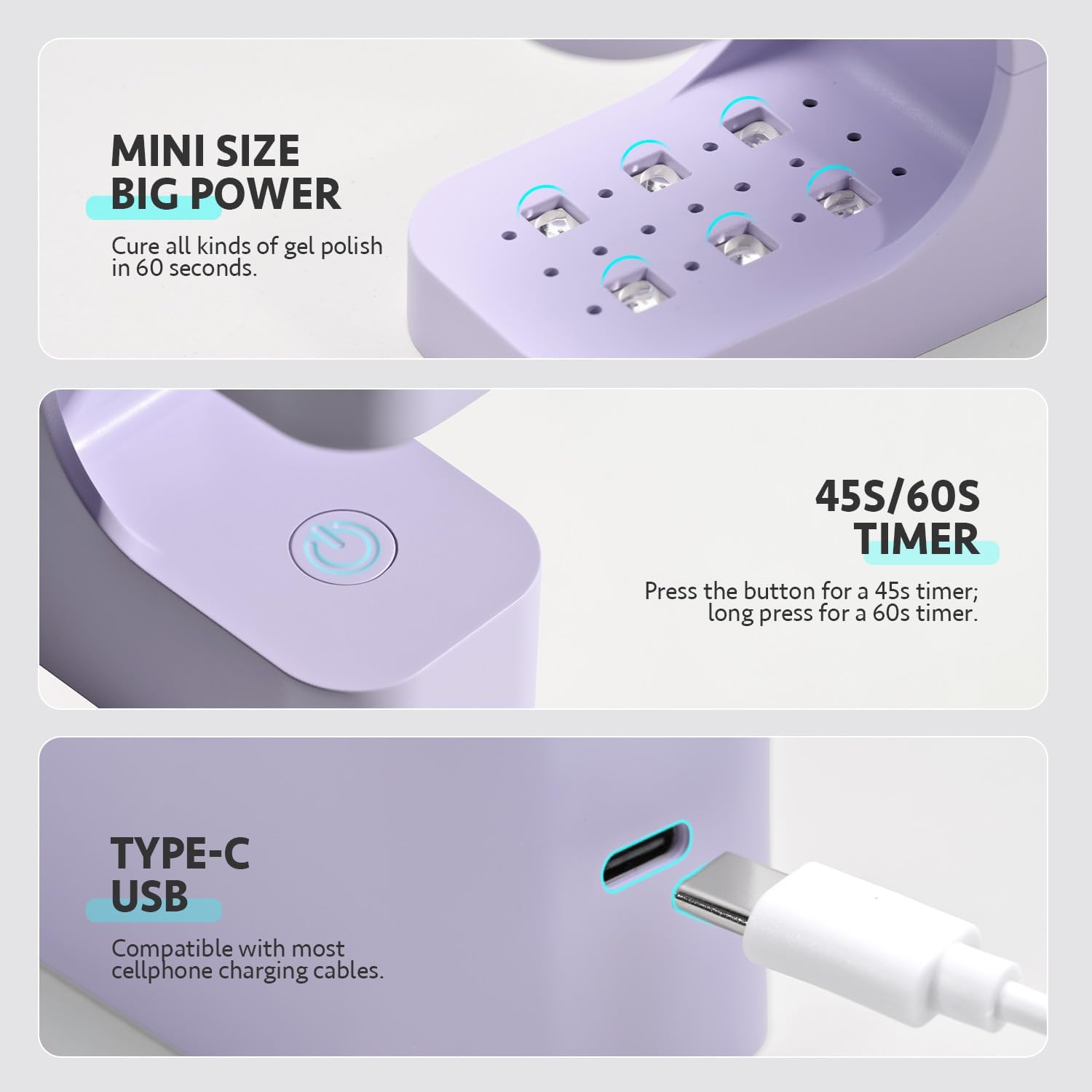 GAOY Mini UV Light for Gel Nails, Small Curing Light with 2 Timers, U-Shaped LED Nail Lamp for Fast Curing, Purple