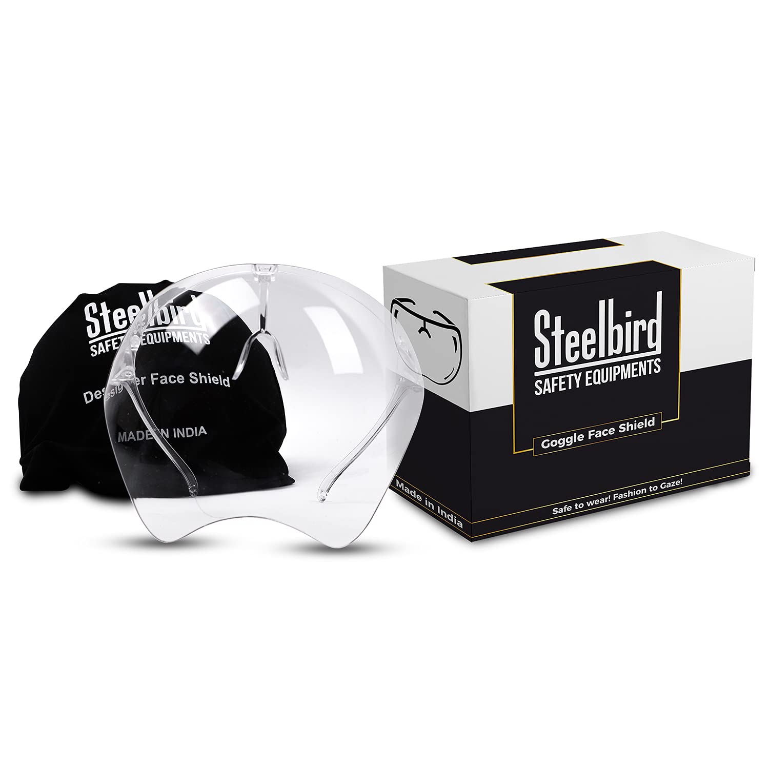 Steelbird Polycarbonate Goggle Face Shield Style Anti-Fog Safety Coverage Anti-Scratch Coated Glasses Fashion Protective Wear Face Shield with 180° for Men Women and Children (Clear )