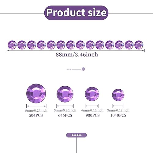 Miniatura 2 de 3090 calcomanías autoadhesivas de diamantes de imitación para el rostro, gemas para el cabello, joyas con purpurina corporal, 4 tamaños, 0.250.23