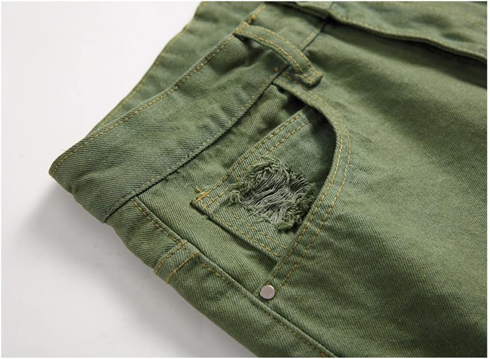 Large Size Men's European and Ripped Denim Personality Army Green Jeans