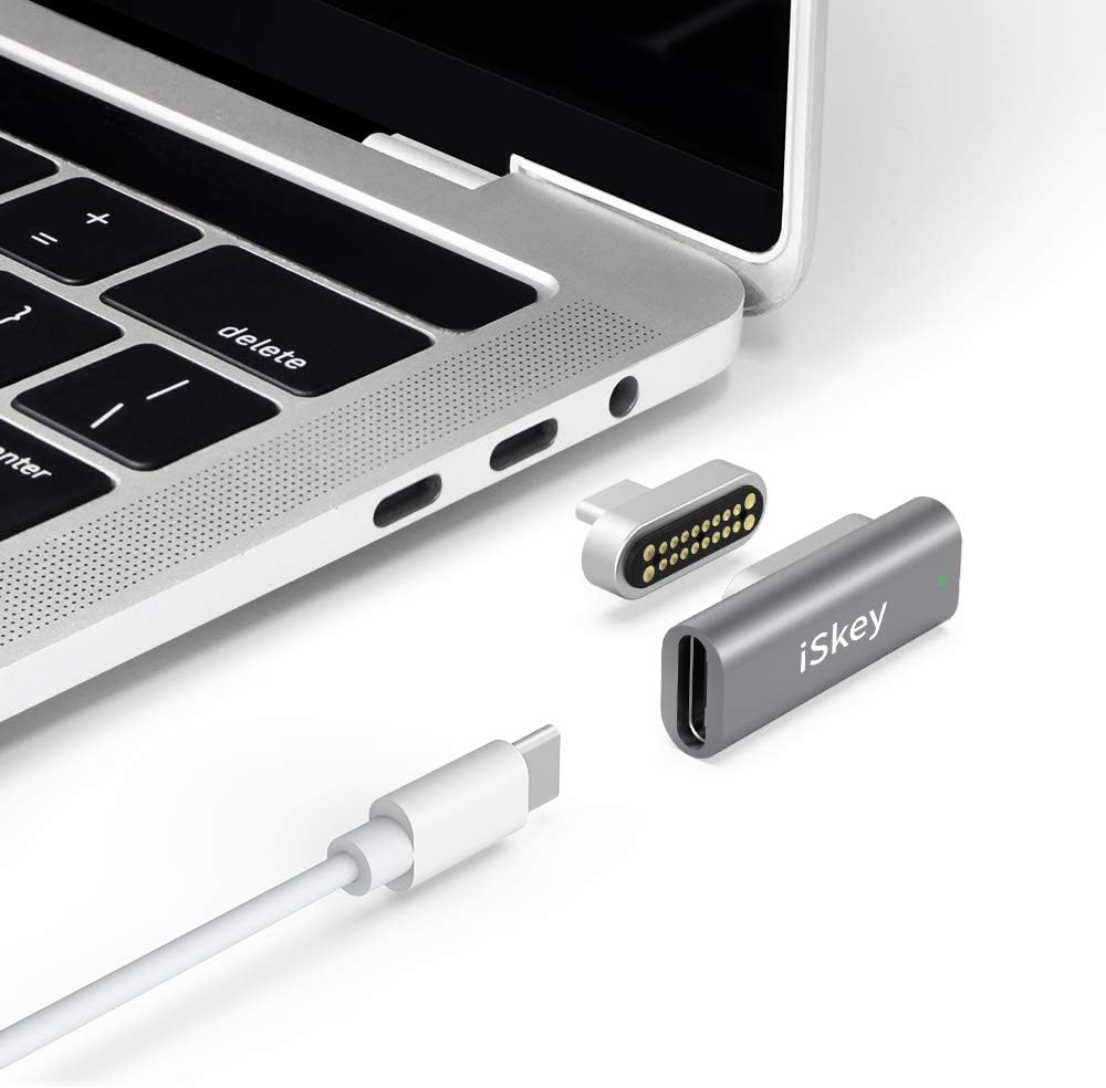 iSkey Magnetic USB Type C Adapter 20Pins C Connector, Support USB PD 100W Quick , 10Gbp/s Data Transfer and 4K@60 Hz Video Output Compatible with MacBook Pro/Air and More Type C Devices (Grey)