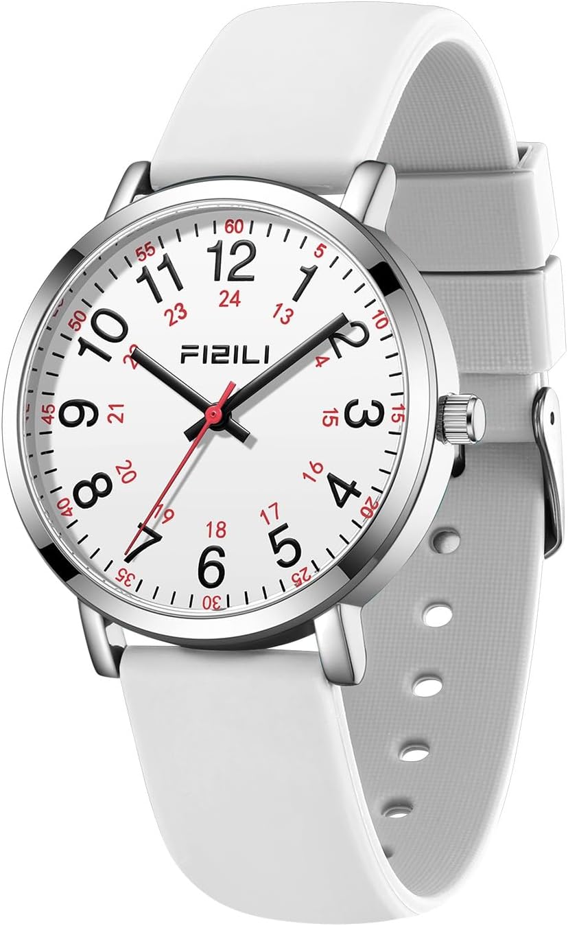 Waterproof Nurse Watch for Medical Professionals,Students, Women Men, Military Time Easy to Read Dial, 24 Hour with Second Hand, Soft and Breathable Silicone Band