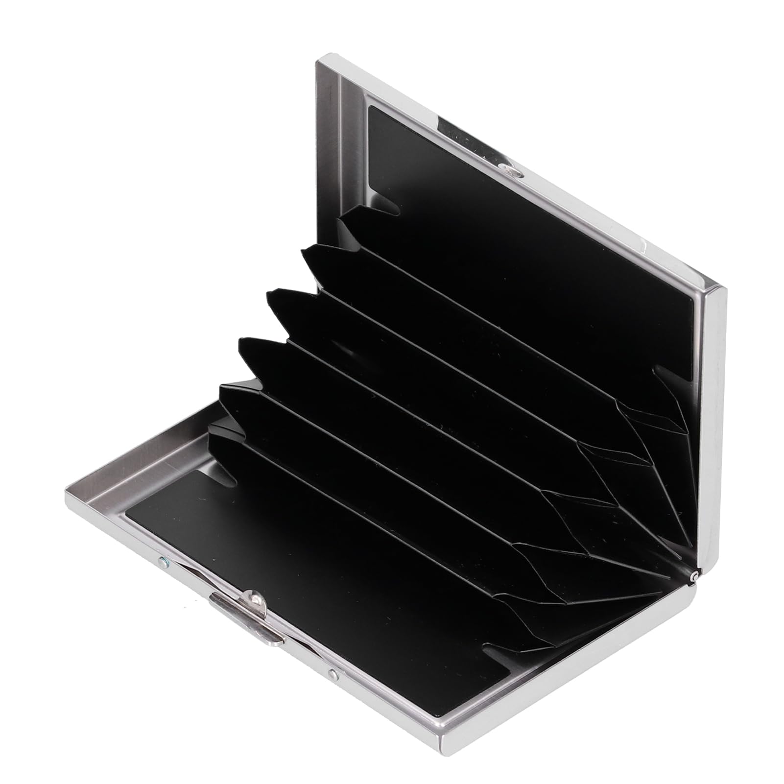 Credit Card Holder Protector Organizer Stainless Steel Antimagnetic PVC Lining 6 Card Slots Concealed Button Design Compact Size for Daily Use (Black)