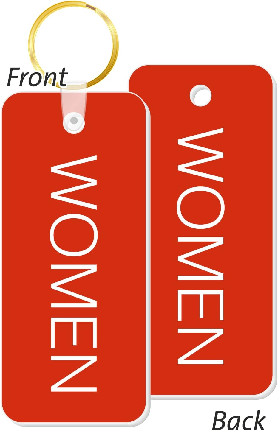 SmartSign 2-Sided Engraved Women Restroom Keychain | 1.75" x 4" Plastic Key Tag with Brass Ring, Made in USA