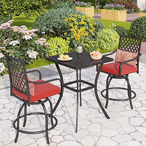 PHI-VILLA-3-pcs-Patio-Bar-Set-Counter-Height-Bar-Set-with-2-Swivel-Cushioned-Stools-31-Square-Patio-Bar-Table-with-Umbrella-Hole-Outdoor-Furniture-Set-for-Patios-Backyard-Porches-or-Garden PHI VILLA 3 pcs Patio Bar Set Counter Height Bar Set with 2 Swivel Cushioned Stools 31 Square Patio Bar Table with Umbrella Hole Outdoor Furniture Set for Patios Backyard Porches or Garden