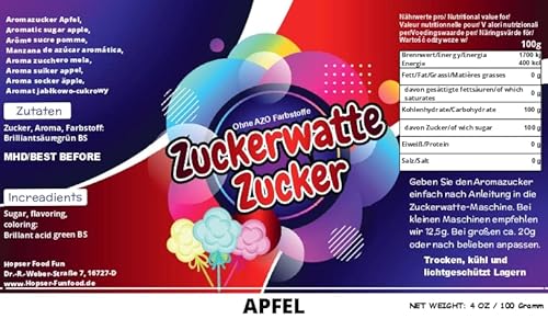 Zuckerwatte Zucker Set 6 Sorten je 100g für Zuckerwatte Maschine AZO Frei Aromazucker Farbzucker Backen Dekorieren