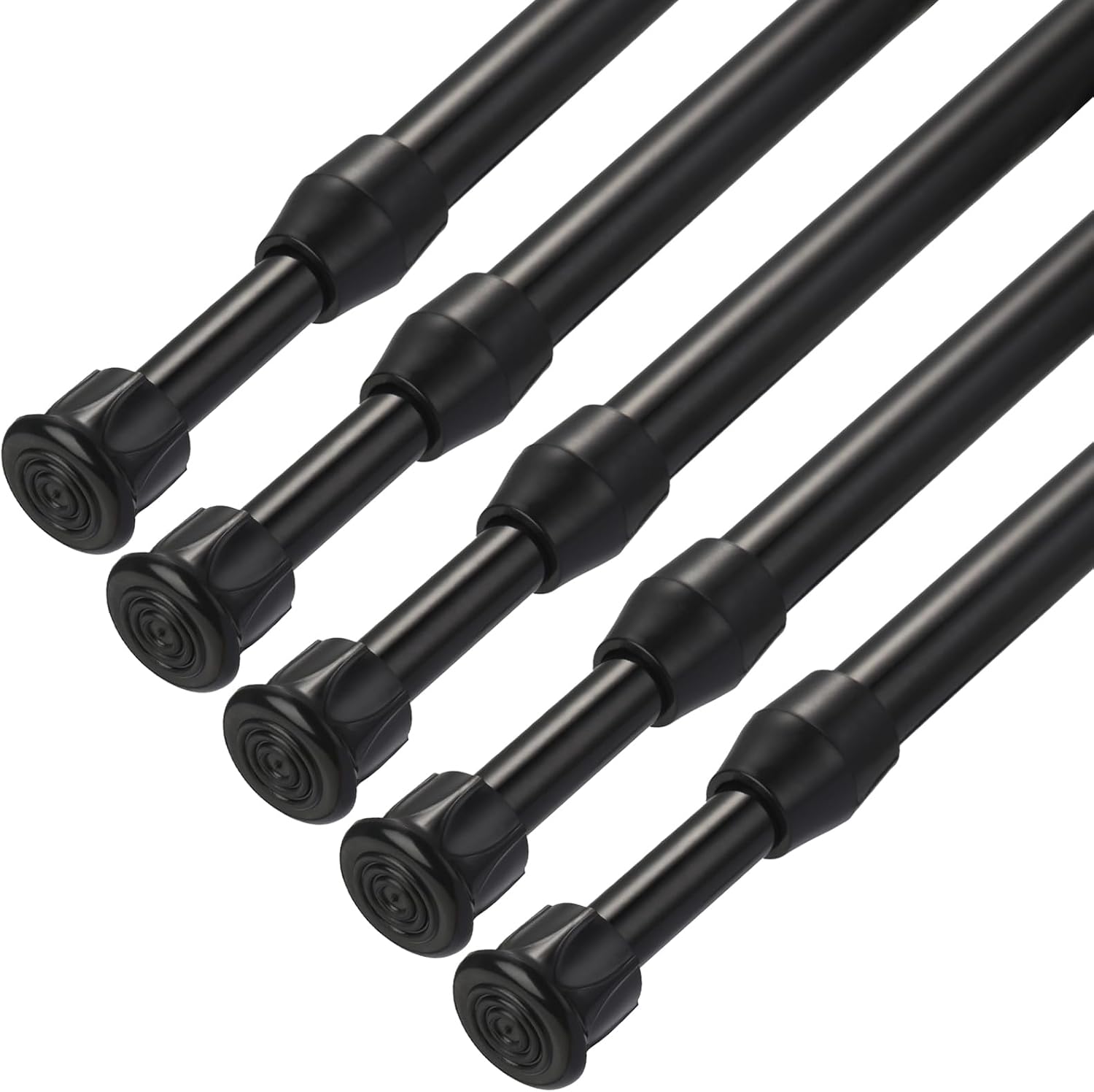 5 Pcs Tension Rod, OEH Tension Curtain Rod, No Drilling Tension Rods for Windows 28 to 48 inch, Rustproof Spring Rod, Spring Tension Curtain Rod for Doors, Windows, Wardrobe, Black (28-48 inch)