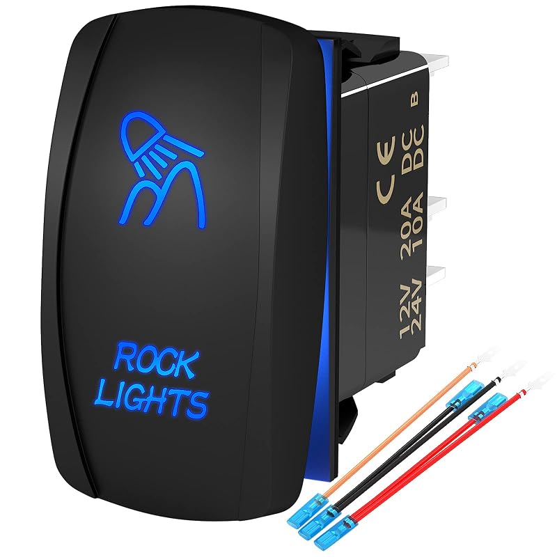 Interruptor tipo rocker SPST ON/OFF Joinfworld com LED azul para barra de luz 12 V, 5 pinos – Kit com fios