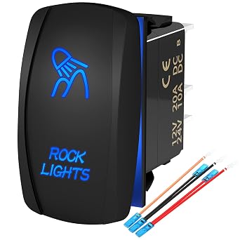 Rocker Light Switch 12V LED Light Bar Rock Light Switch SPST ON Off 5 Pin RZR Rocker with Jumper Wires for UTV Marine Truck Jeep ATV Boat