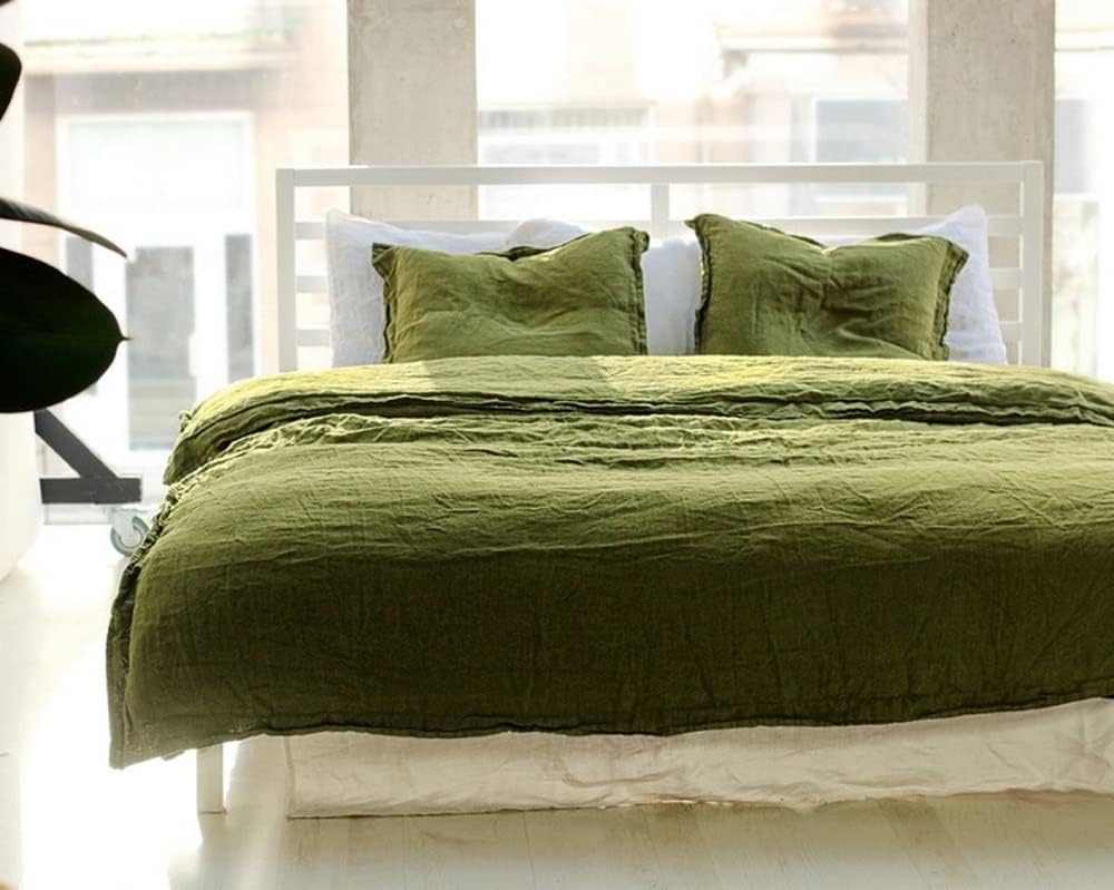 100% Cotton Duvet Cover Moss Green Duvet Color Washed Cotton Duvet Cover - Duvet Cover with Buttons- Duvet Cover Full Queen King Toddler (Twin)