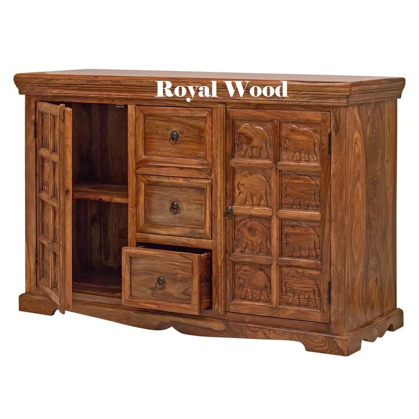 ROYAL WOOD Sheesham Wood Handicrafts Chest of 3 Drawer And 4 Shelves With 2 Doors Teak 3D Art effect for Living Room Bedroom Hall Home Office And Multipurpose Use-image-44