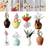 8PCS Mini Ceramic Vase Magnets for Fridge, Cute 3D Magnetic Flower Pot Vases, Funny Bud Vases for Refrigerator Kitchen Locker Office Decoration, Small Plant Magnets