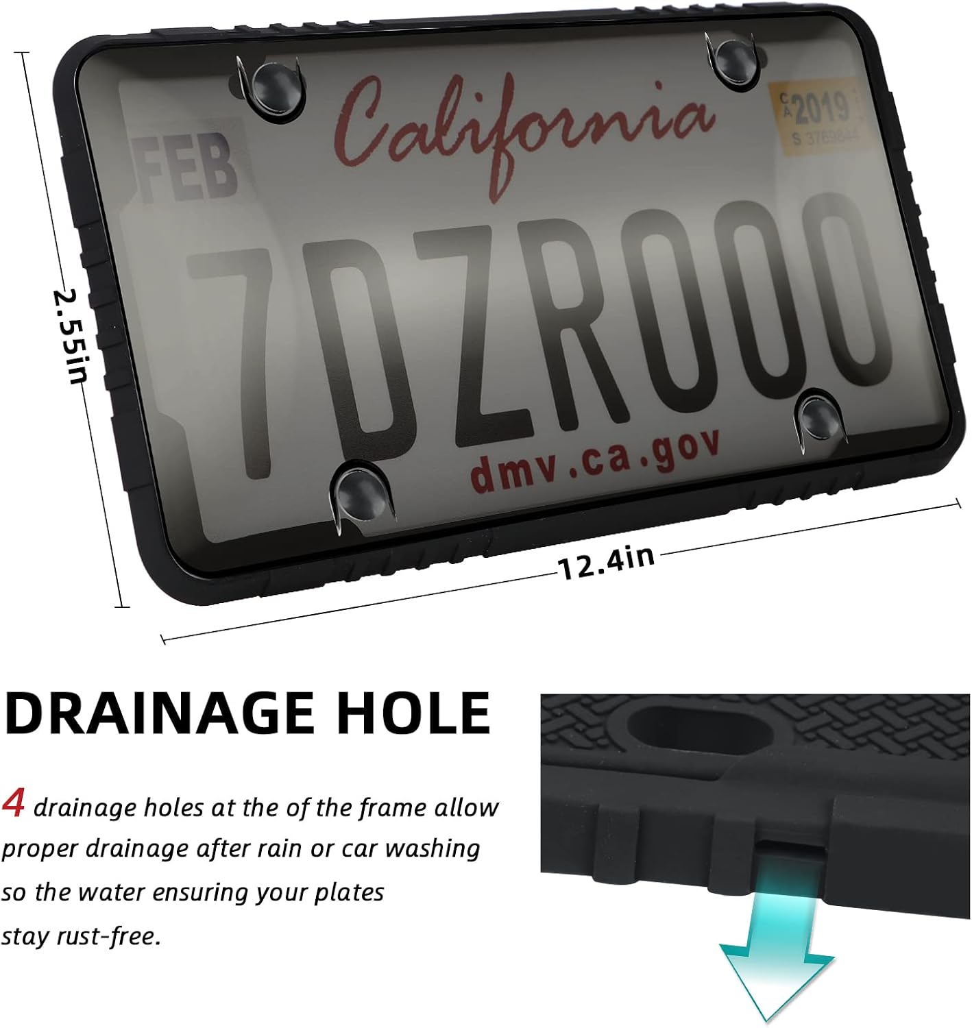 Silicone License Plate Frame with Clear Smoked License Plates Covers，Unbreakable License Plate Shields Anti-UV with Stainless Steel License Plate Screws for Front or Rear License Plates