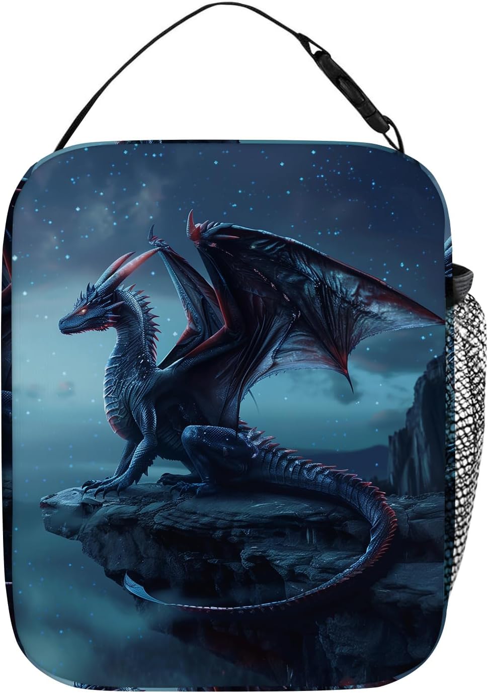Dragon Lunch Box for Kids Boys, Cool Blue Dragon Standing on the Cliff Edge Lunch Bag for Women Men, Portable Reusable Insulated Lunchbox Meal Bag with Shoulder Strap for School/Work