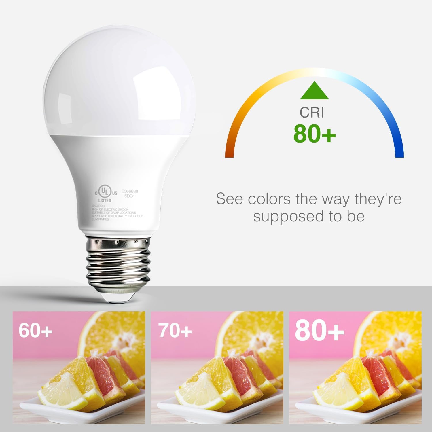 dalattin 10 Pack LED Light Bulbs A19 E26 60 Watt Equivalent Daylight White 5000K Standard Lightbulb, 800 LM, Efficient 9W Energy Saving, Non-Dimmable, 80+ CRI, 120V, UL Listed, for Indoor