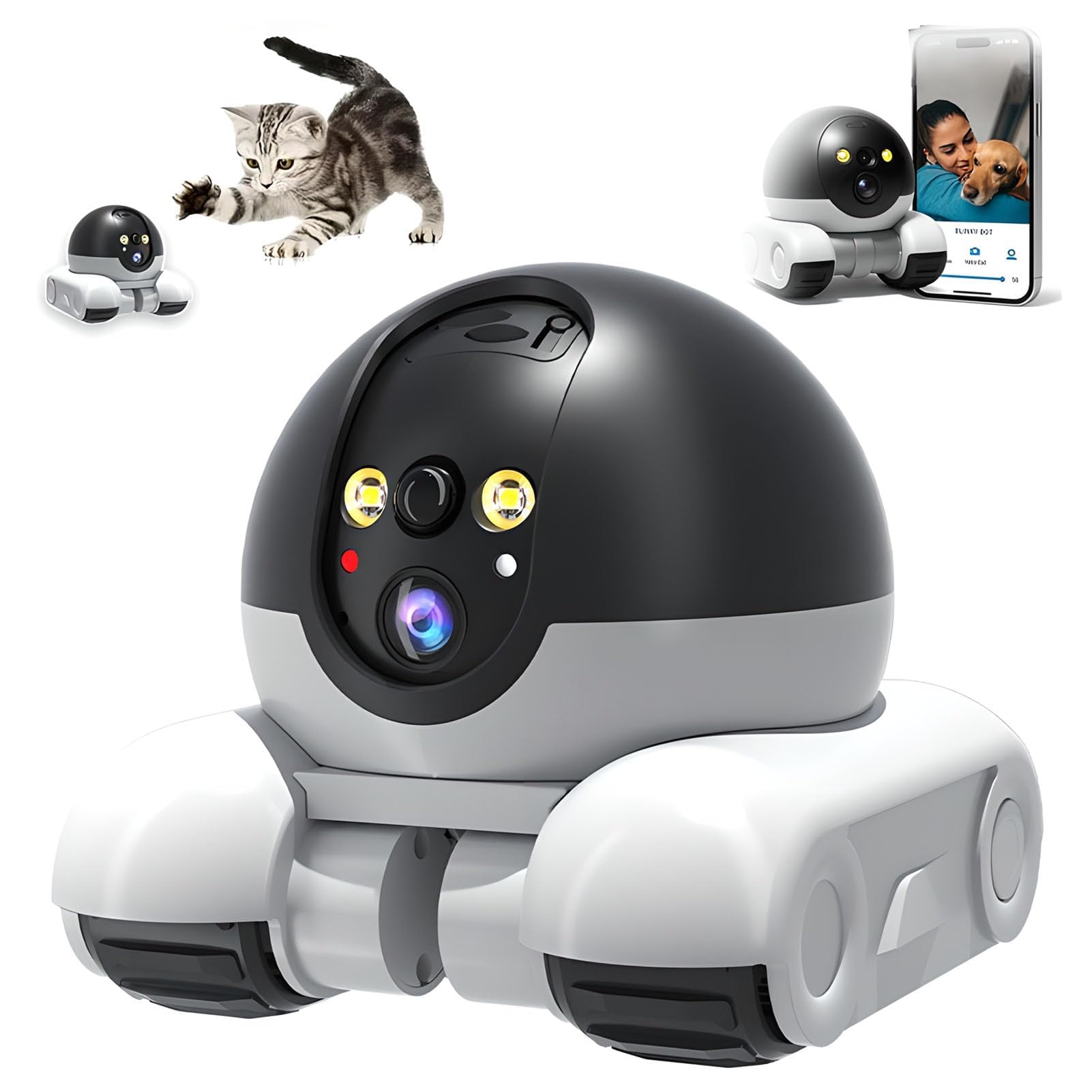 Mobilny robot bezpieczeństwa sterowany aplikacją – podwójny obiektyw 2 MP z widokiem na dwa ekrany, śledzenie AI 360° dla zwierząt domowych i ludzi, akumulator do domu i biura