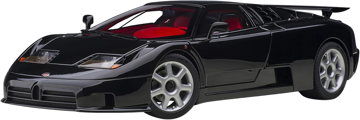 Bugatti EB110 SS Super Sport Nero Vernice Black with Red Interior and Silver Wheels 1/18 Model Car by Autoart 70919