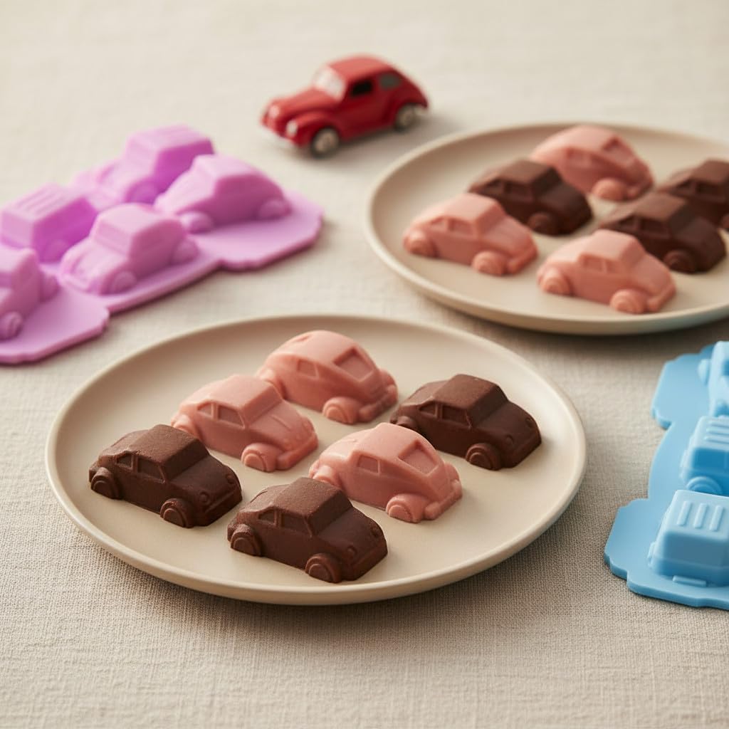 Car Silicone Chocolate Molds, 2 Pack Mini Vehicle Candy Molds for Jello, Gummies, Crayons, Fondant, Hard Candy, Soap, Resin, Ice Cubes, Kids Birthday Party Treats