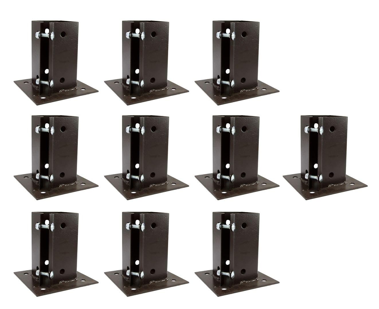 10 x Fence Post Holder 50mm posts Support Bolt Down Shoe Anchor Clamp Grip Brown for 50mm x 50mm posts (2") Eliza Tinsley Swiftpost, Pack of 10