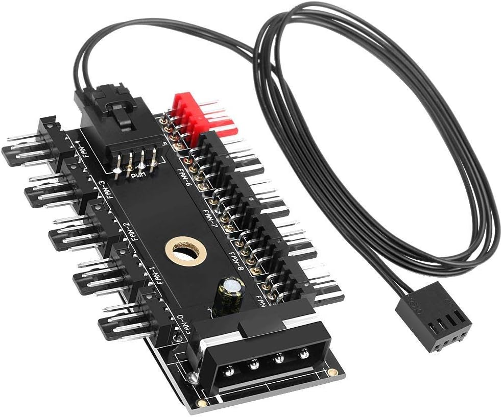 10 Port PC Chassis Fan Hub CPU Cooling 12V 4 Pin PWM Molex Controller