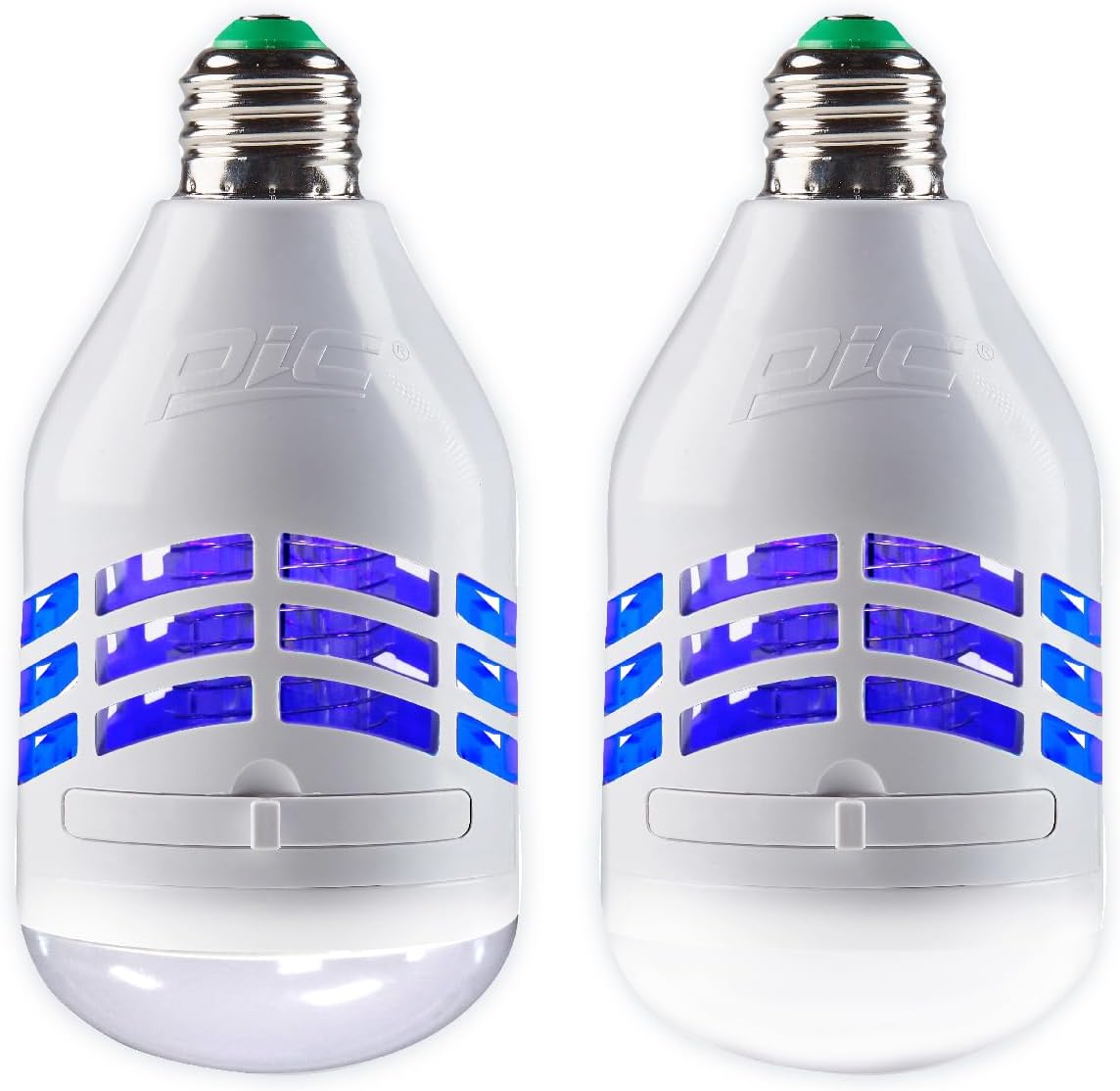 PIC LED Bug Zapper Light Bulb, Compact Mosquito Zapper, Electric Insect Killer, White, Fit Standard Bulb Socket, Kills Bug on Contact, Bug Catcher for Home, 2 Pack