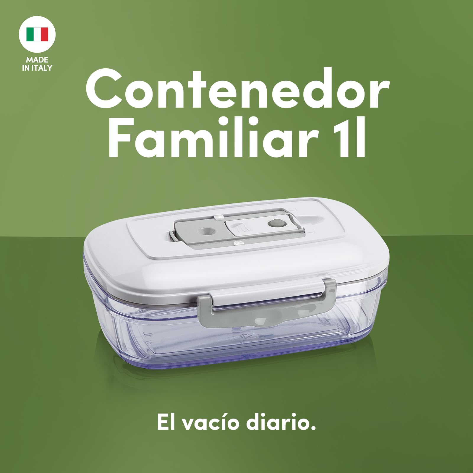 Magic Vac Family, Recipiente Hermético con Tapa al Vacío para Conservación de Alimentos, Apto para Lavavajillas, Capacidad 1 L, Libre de BPA, Made in Italy