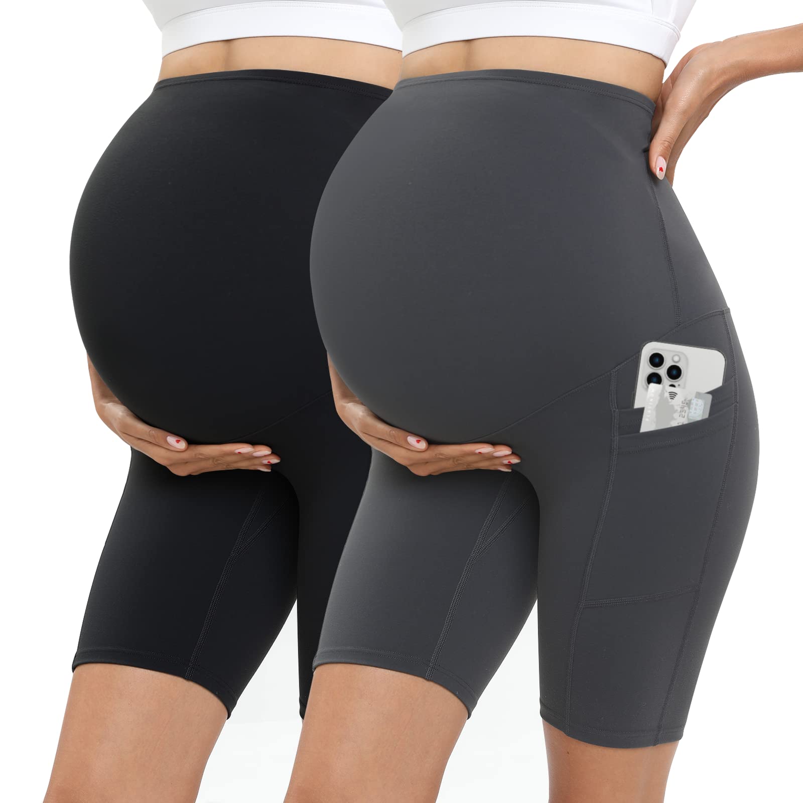 segarra studioMaternity Biker Shorts Over Belly Workout Yoga High Waisted Active Short