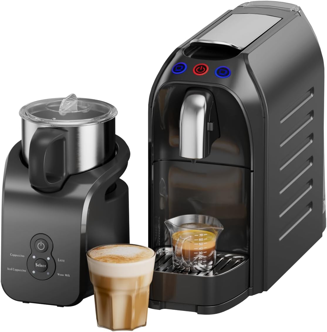 Espresso Capsule Machine & Electric Milk Frother and Steamer Compatible with N Original Pods, for Home Office Cappuccino, latte