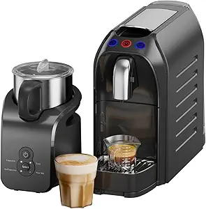 Espresso Machine Coffee Maker & Milk Frother Combo - 1255W Single Serve Coffee Maker Programmable for Original Pods