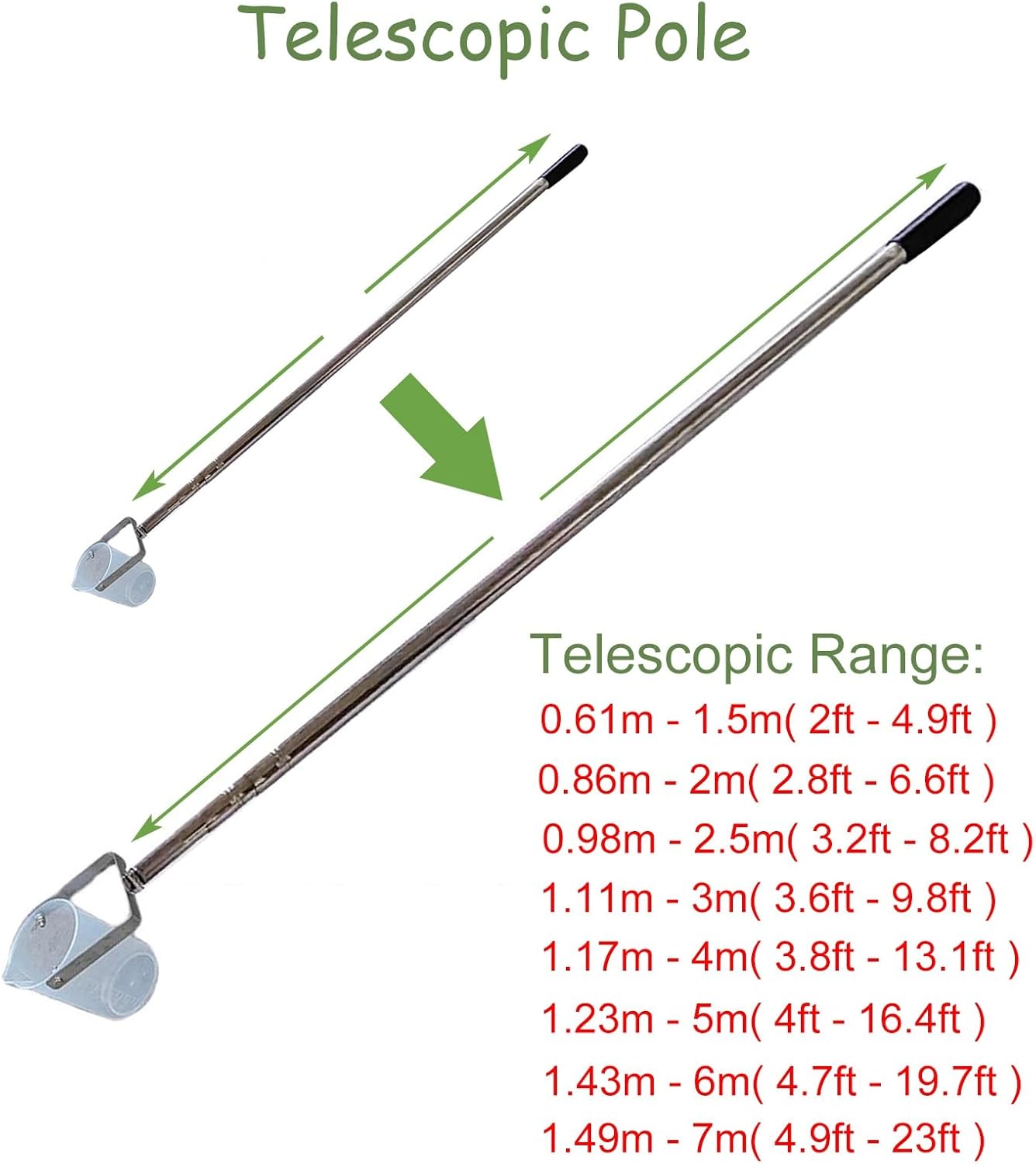Vibeo 304 Stainless Steel Telescopic Water Sampling Pole, 1000ml Sample Ladle for Environmental Monitoring, Lightweight Water Sampler with Graduated(0.61m-1.5m (2ft-4.9ft))