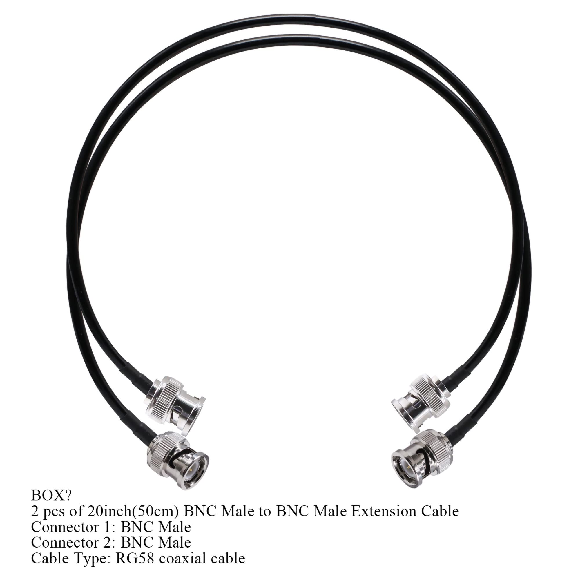 TUOLNK Cavo ponticello da BNC maschio a BNC maschio RG58 Cavo coassiale radio CB a bassa perdita da 20 pollici (50 cm) Cavo di prolunga per antenna WiFi BNC per radio HAM Confezione da 2