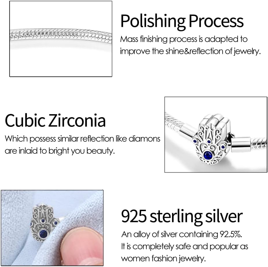 KUNSIR 925 Sterling Silver Palm Clasp Snake Chain Bracelet Basic Charm Bracelets Fit Any PDL Charm, with for Teen Women - Image 4