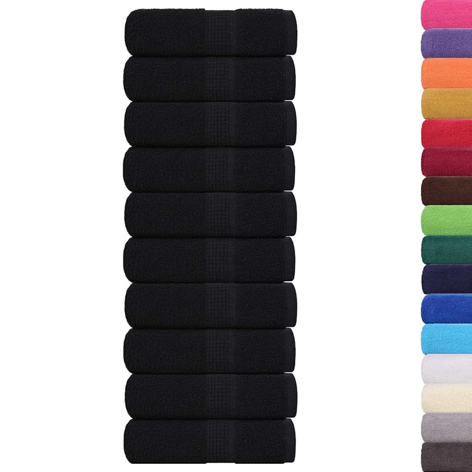 Tidyard Asciugamani Ospiti, Set da 10 Pezzi Neri 30x50 cm, 100% Cotone 360 g/m², Morbidi e assorbenti, con Anello per Appendere, per Bagno e casa