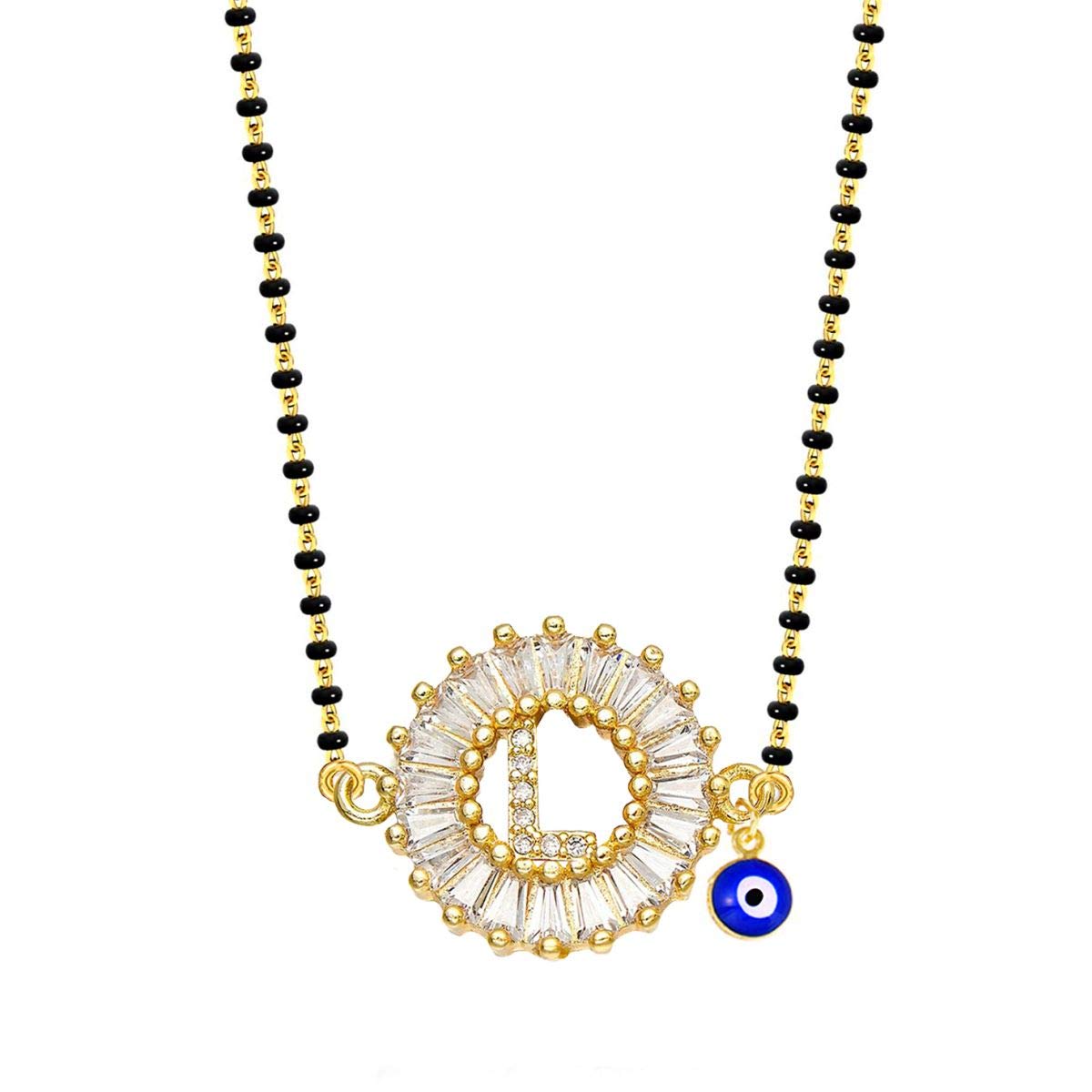 Customised Alphabet Initial Letter B Baguette Cubic Zirconia 22K Gold Mangalsutra for Women-image-49