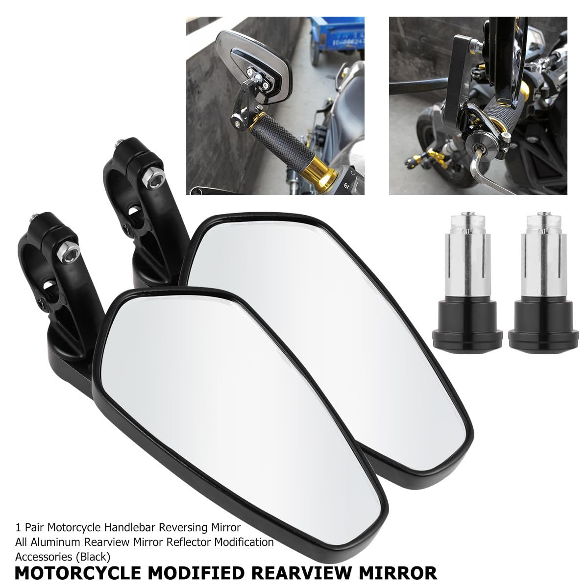 Espejos 1 para de Motocicleta Par Retrovisores de Moto Aleación de Cnc, Livianos y Fáciles de Instalar Negro para Manillar Atv