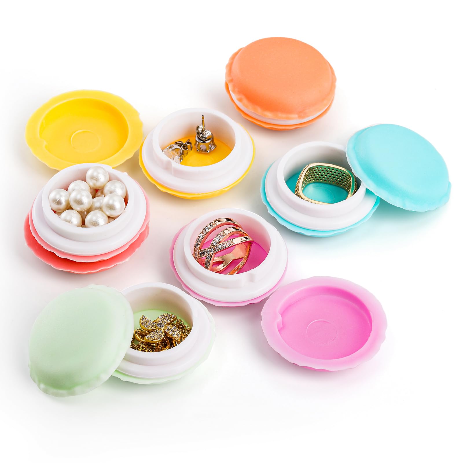Elsjoy 54 Pack Mini Macaron Aufbewahrungsboxen, Macaron Schmuck Aufbewahrungsboxen Niedliche Macaron Pillenboxen, Bunte Macaron geformte Behälter Trinket Boxen für Ohrring, Halskette, Pille, Reisen