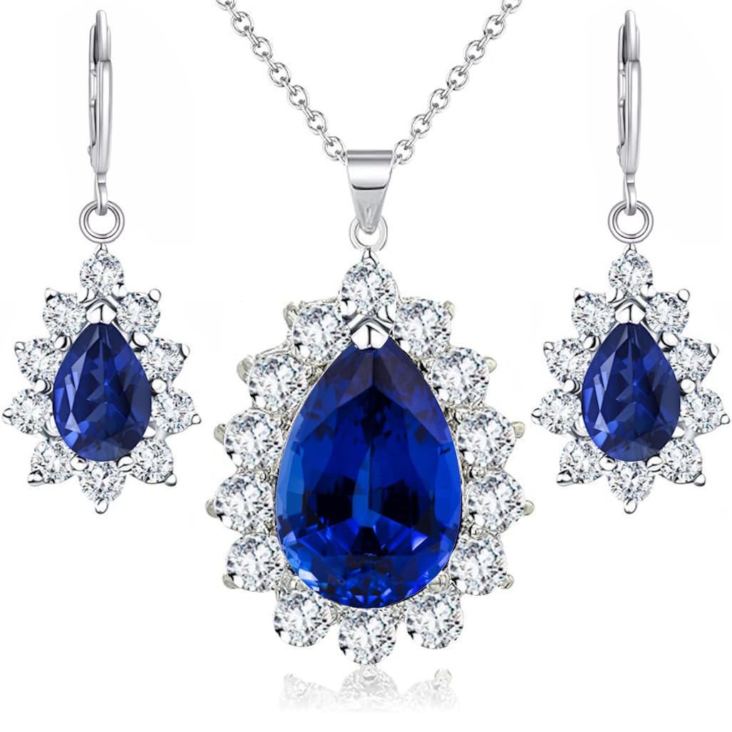 Crystalline Azuria Parures Lacrime per Donne Nozze Sposa Gioielleria Parure Con Collana e Orecchino Zirconia Damigella D'onore Gioielleria