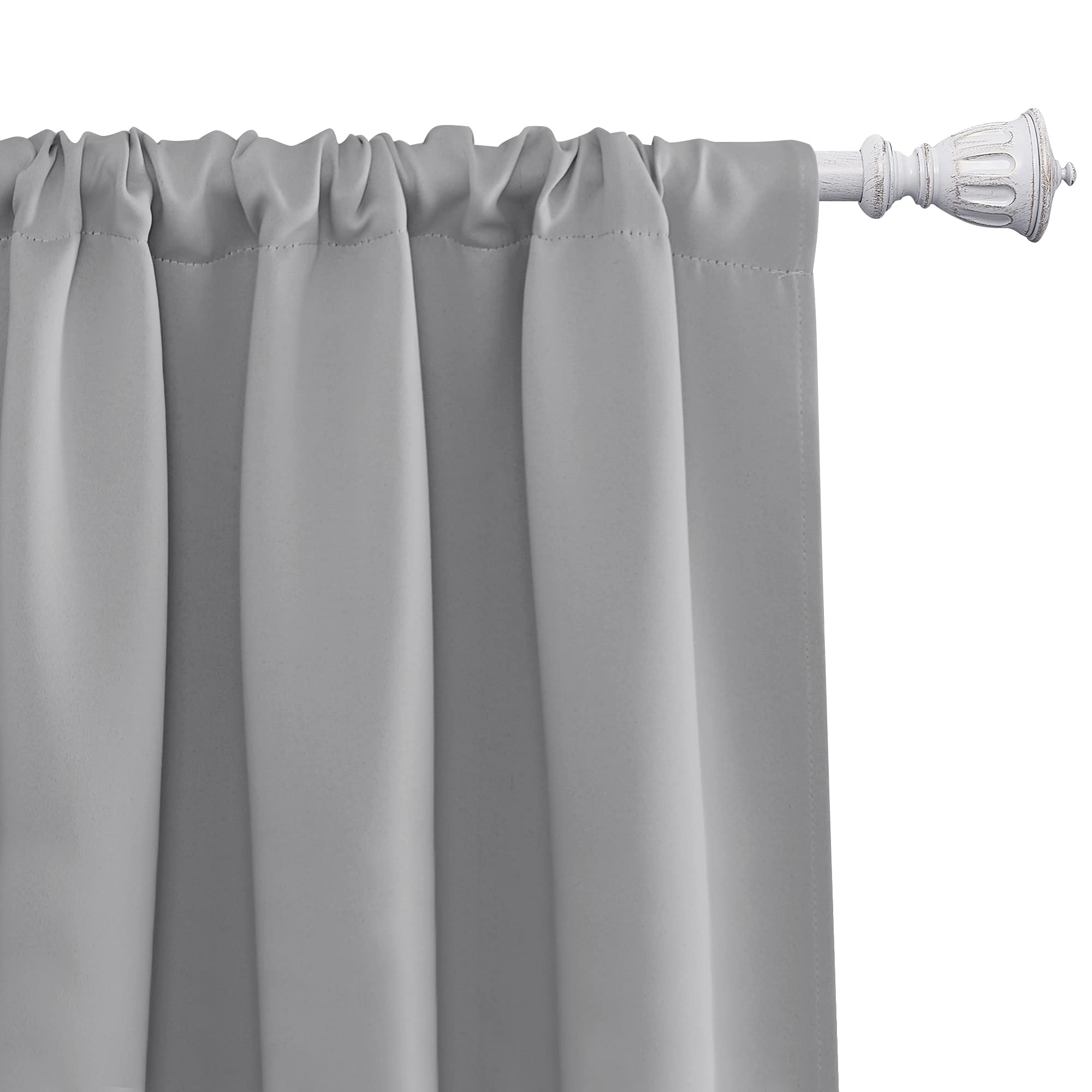 NICETOWN 2 Panels Blackout Curtains 42 x 45 in Silver Grey with Single Curtain Rod 48-86 inch