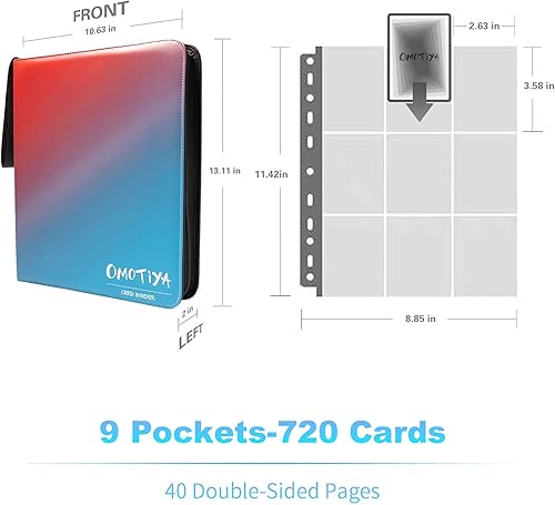 Miniatura 6 de OMOTIYA Carpeta de tarjetas comerciales se adapta a 720 tarjetas con 9 bolsillos de doble cara carpeta de colección de béisbol con 40 fundas