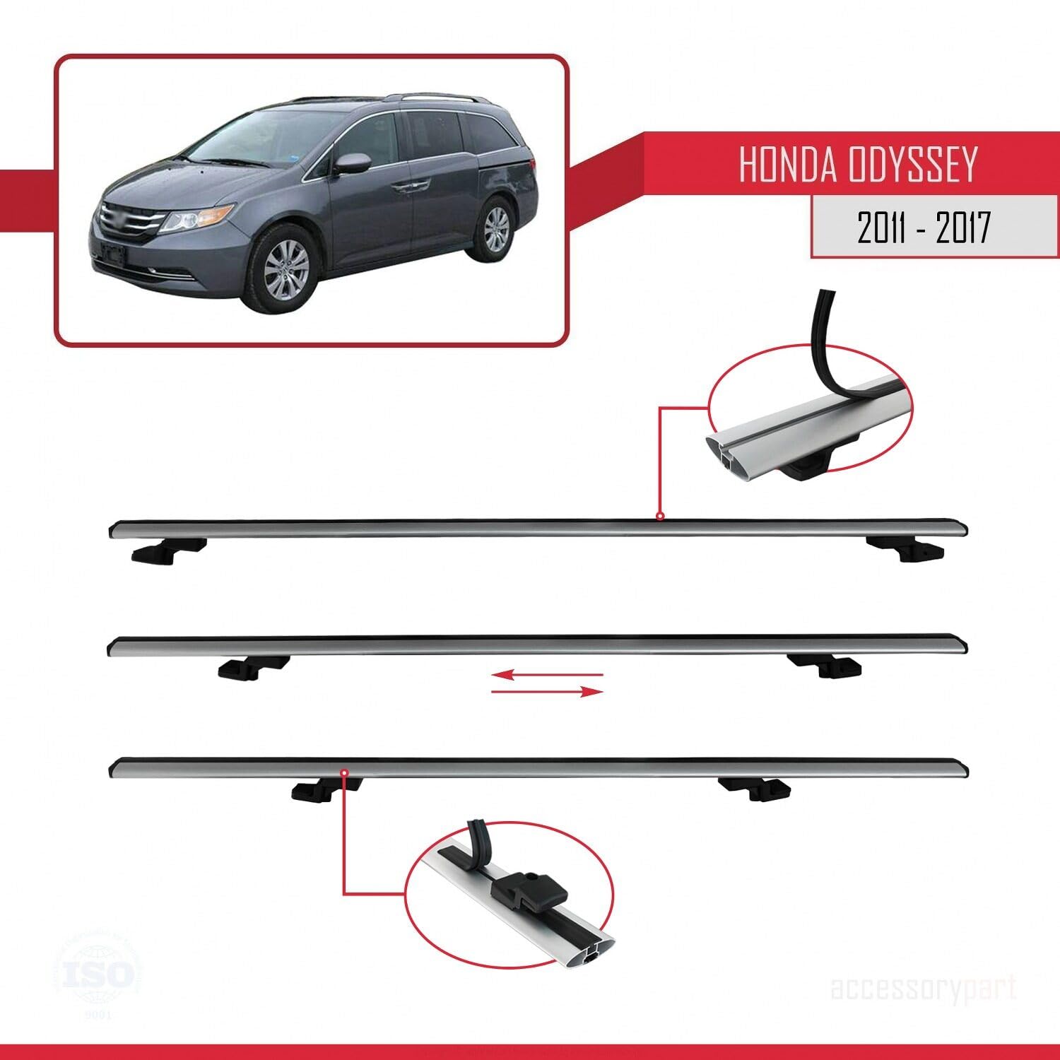 Kompatybilny z Honda Odyssey 2011-2017 BASIC Model Aluminiowy bagażnik dachowy 3 poprzeczki, szary