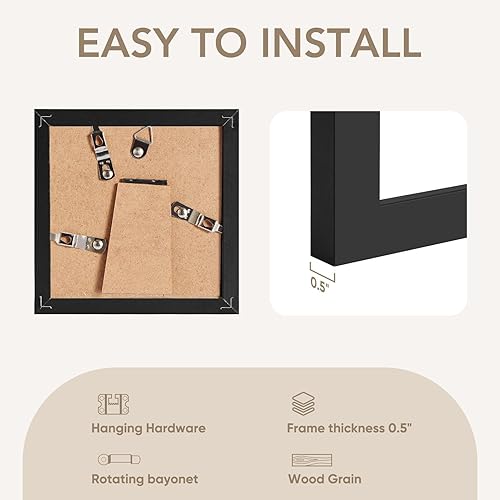 Miniatura 5 de TWING Marcos de 4 x 4, marcos de fotos cuadrados negros con paspartú y marco de mesa horizontalvertical para decoración de pared de galería, regalo