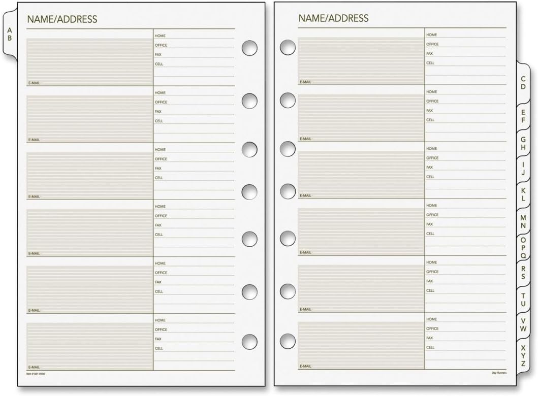 AT-A-GLANCE Day Runner Undated Planner Telephone and Address A–Z Tabs, 5-1/2" x 8-1/2", Size 4, Loose-Leaf (021-0100)