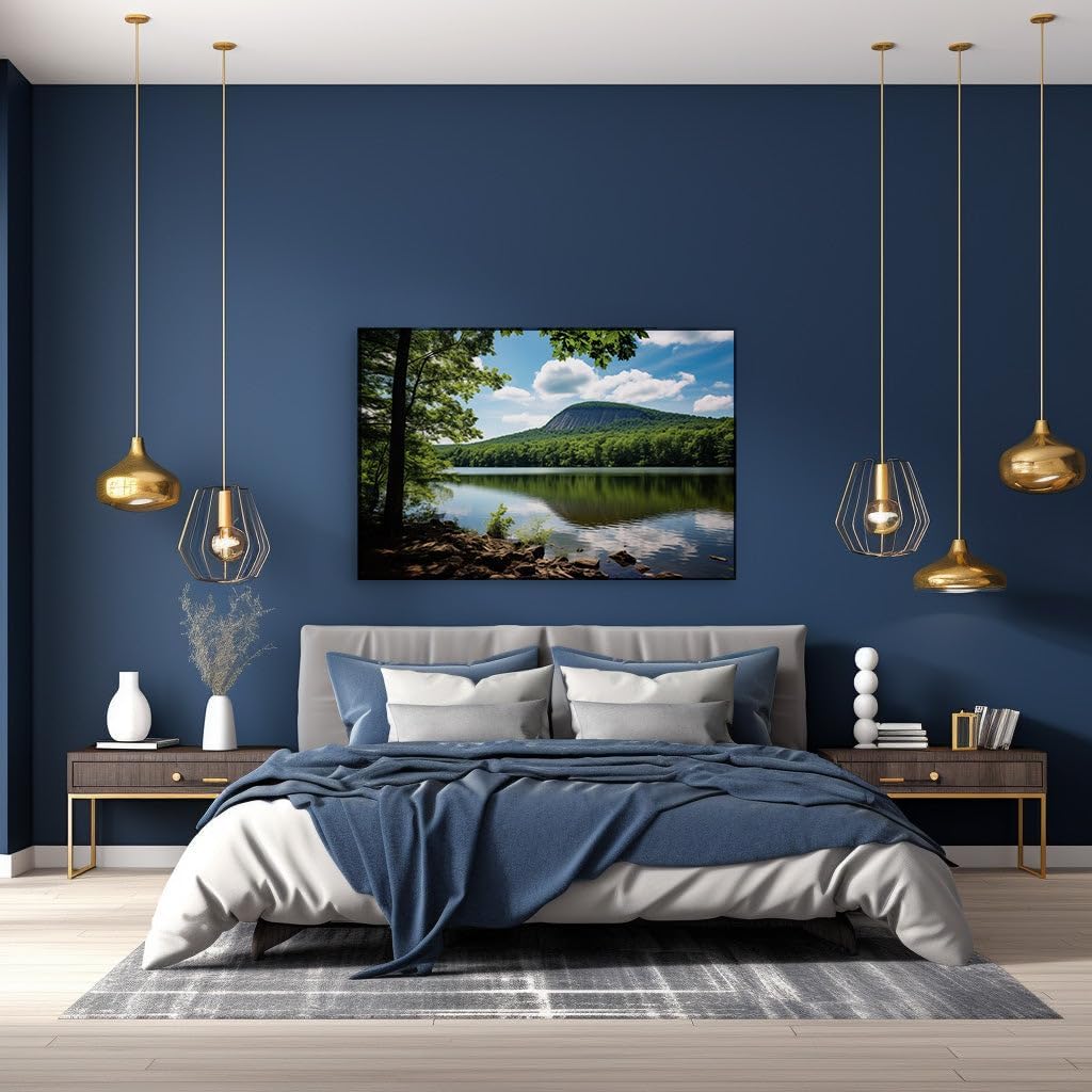 Canvas for Living room. Tranquil Waters and Verdant Forests: A Portrait of Serenity in Nature, 27 x 18 inch Canvas Wall Art - Ready to Hang