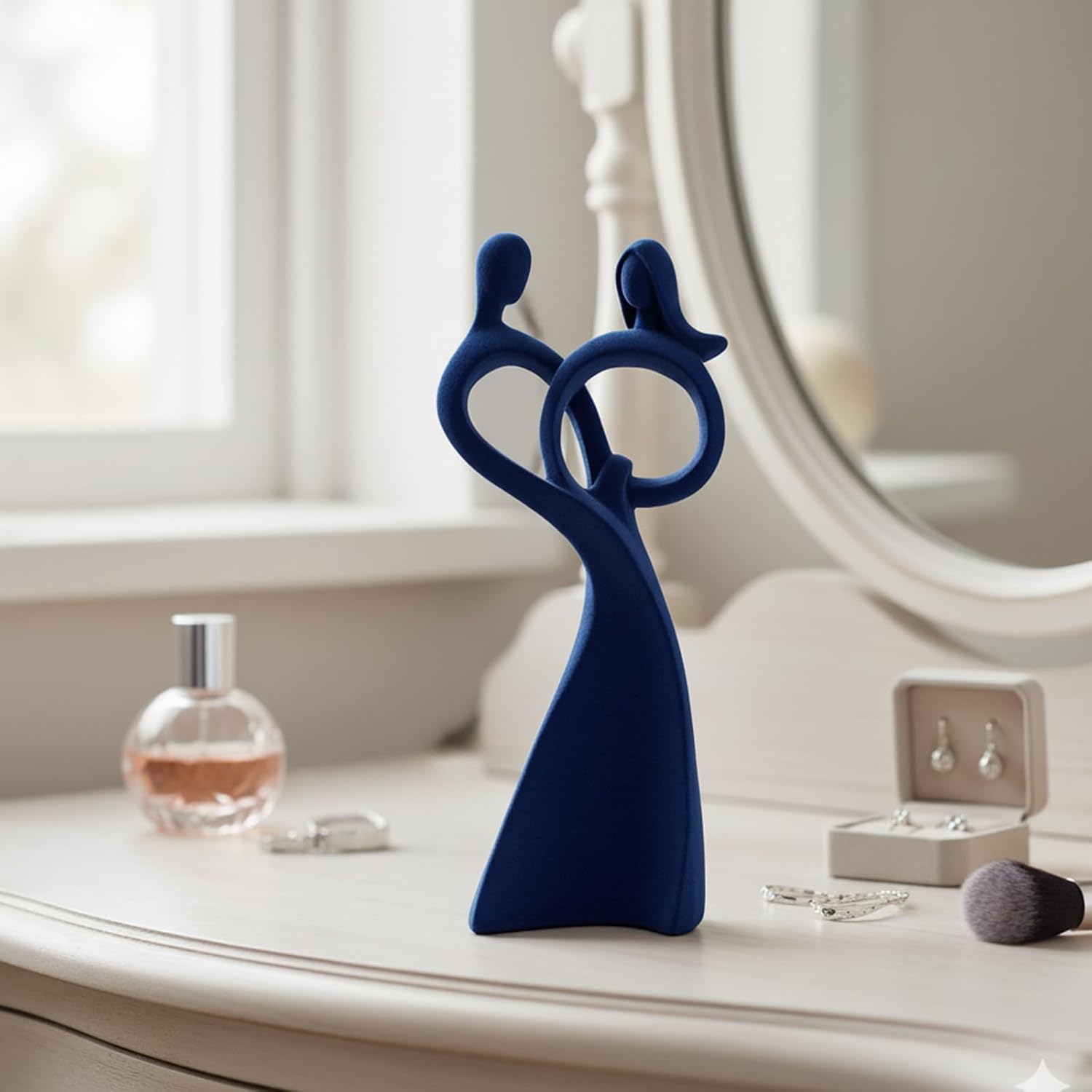 Velvet Flocked Couple Sculpture, Flocked Statue for Anniversary, Wedding Gift, Modern Abstract Art Figurine for Bedroom Decor, Living Room, Table Decor (Dark Blue) - Image 3