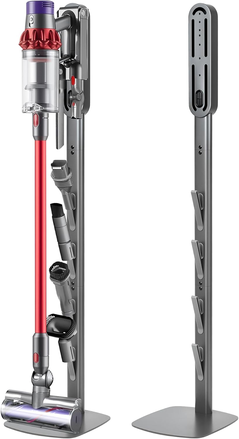 Vacuum Stand for Dyson Gen5 V15 V12 V11 V10 V8 V7 V6, Drill-Free Standing Dock with Hidden Cord & Space-Saving Design, Stable Metal Organizer for Cordless Cleaner & Attachments, Easy Assembly Vacuum Stand for Dyson Gen5 V15 V12 V11 V10 V8 V7 V6, Drill-Free Standing Dock with Hidden Cord & Space-Saving Design, Stable Metal Organizer for Cordless Cleaner & Attachments, Easy Assembly