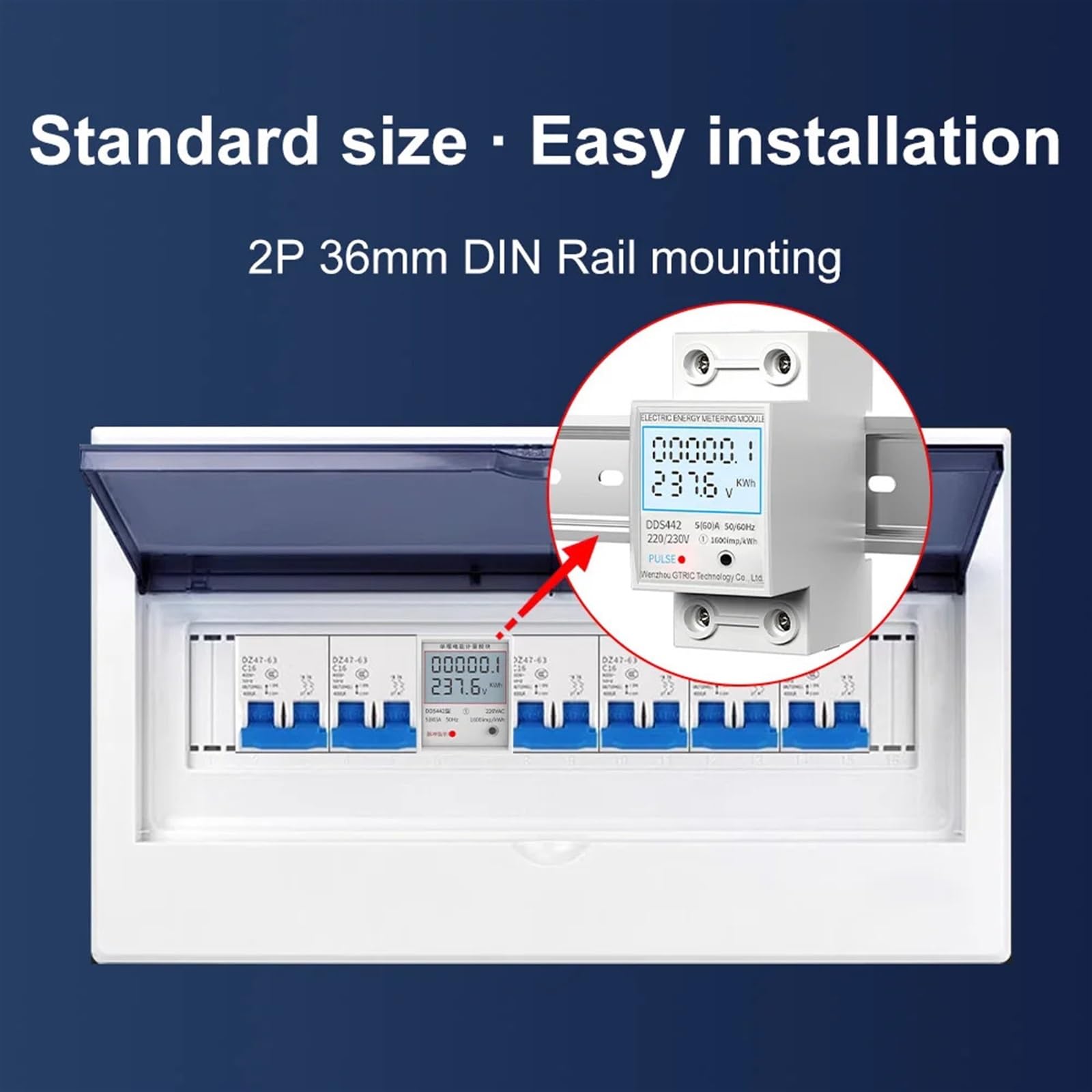Energy Meter 2P Single Phase Voltage Current Power Consumption Meter Wattmeter LCD Digital Display DIN Rail 230VAC 80A(Reset with Backlight,5-60A)