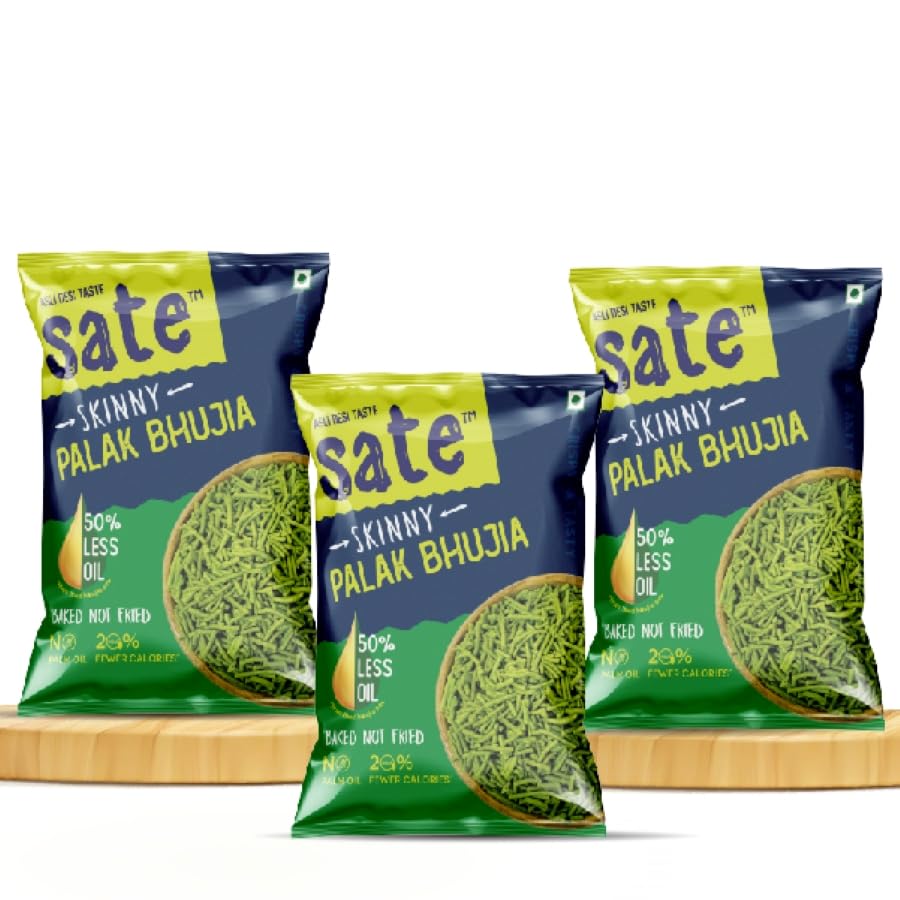 SATE Skinny -The Tasty Baked Palak Bhujia Sev with 50% Less Oil, 20% Fewer Calories. No Artificial Colours. No Palm Oil. Trans-Fat & Cholesterol Free 360 grams (120 grams *3) (B0D91QT5ZN) Amazon Price History, Amazon Price Tracker