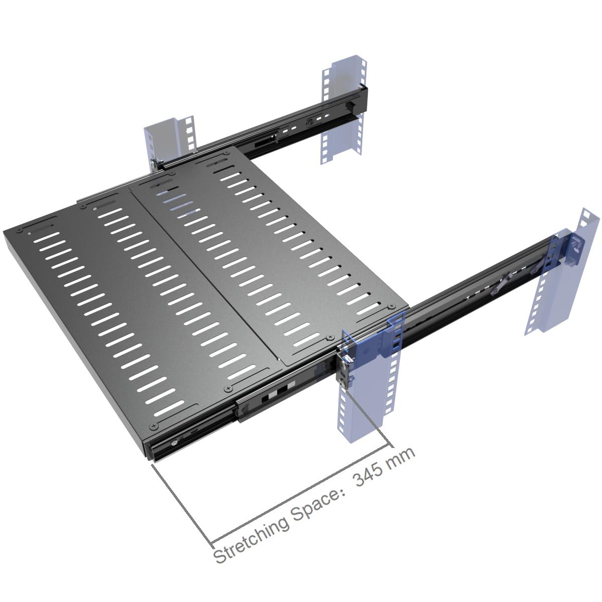 1U Schieberegal, 4 Pfosten, belüftet, 35,6–43,2 cm tief, mit Verstellbarer Einbautiefe von 38,1 cm - 55,9 cm, für 48,1 cm AV-/Netzwerkausrüstungs-Rack, zerlegt, Schwarz (15–22)
